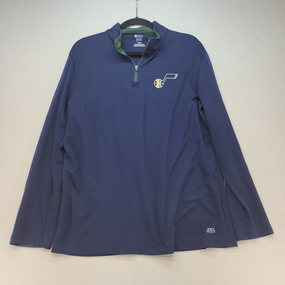 NBA Quarter Zip Pullover Mens Large Blue Athletic TX3 Cool Long Sleeve Graphic‎